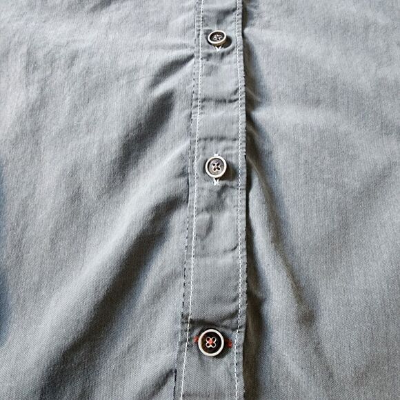 32 Bar Blues Shirt Mens L Gray Button Up Elbow Patches Casual Grunge Long Sleeve - Picture 8 of 14